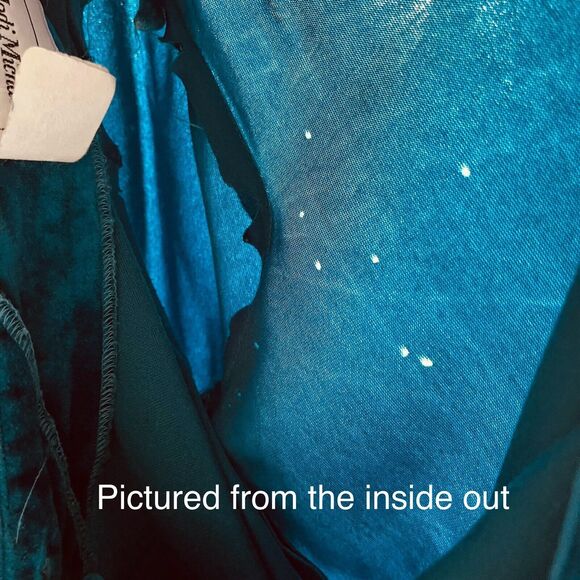 Jodi Michaels Vintage Dress M Back Buttons Puff Sleeves Velvet Turquoise Green - Picture 11 of 16